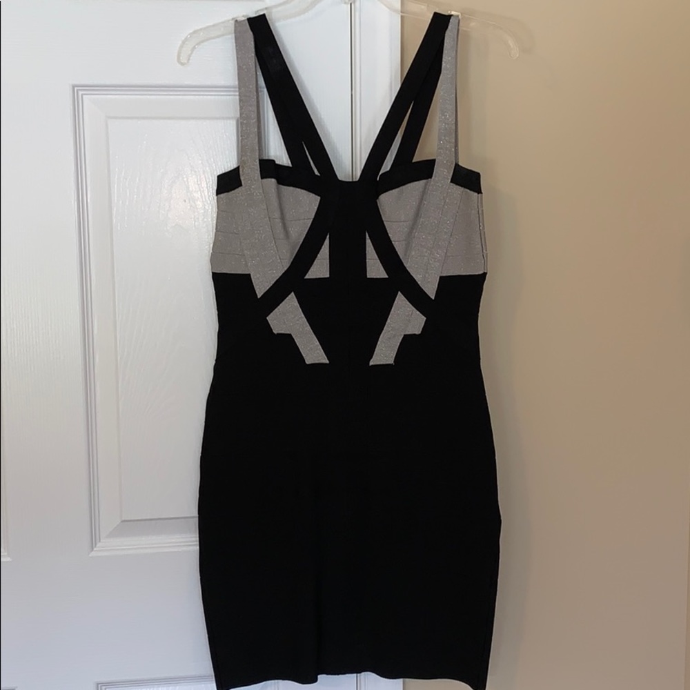 Bebe black and silver bandage dress